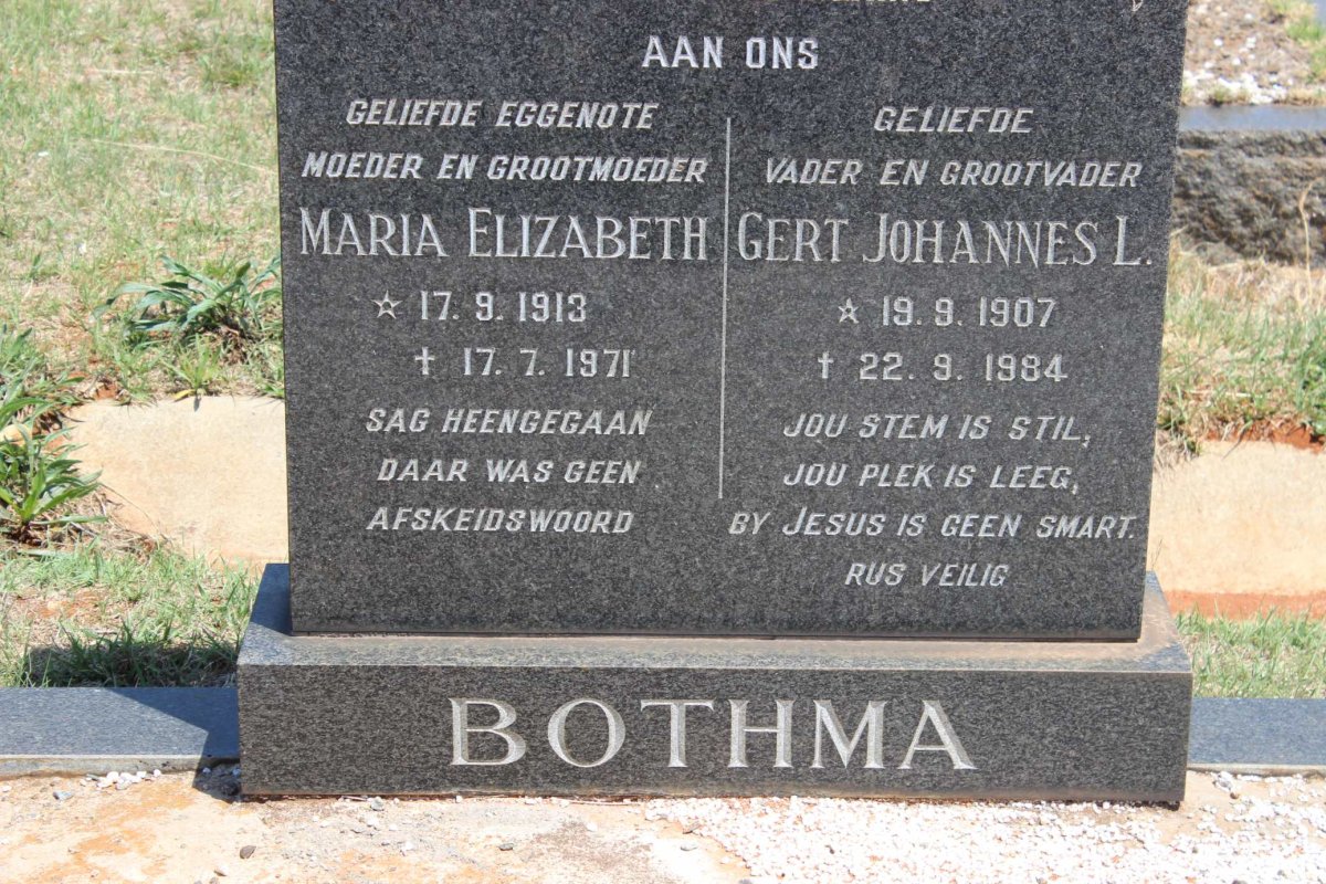 BOTHMA Gert Johannes L. 1907-1984 &amp; Maria Elizabeth 1913-1971