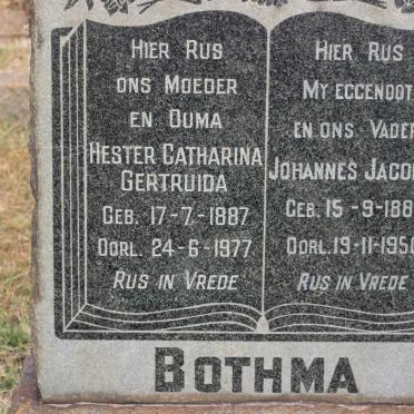 BOTHMA Johannes Jacobus 1887-1950 &amp; Hester Catharina Gertruida 1887-1977