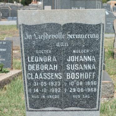 BOSHOFF Johanna Susanna 1896-1968 :: CLAASSENS Leonora Deborah 1933-1992