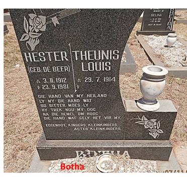 BOTHA Theunis Louis 1914- &amp; Hester DE BEER 1912-1981