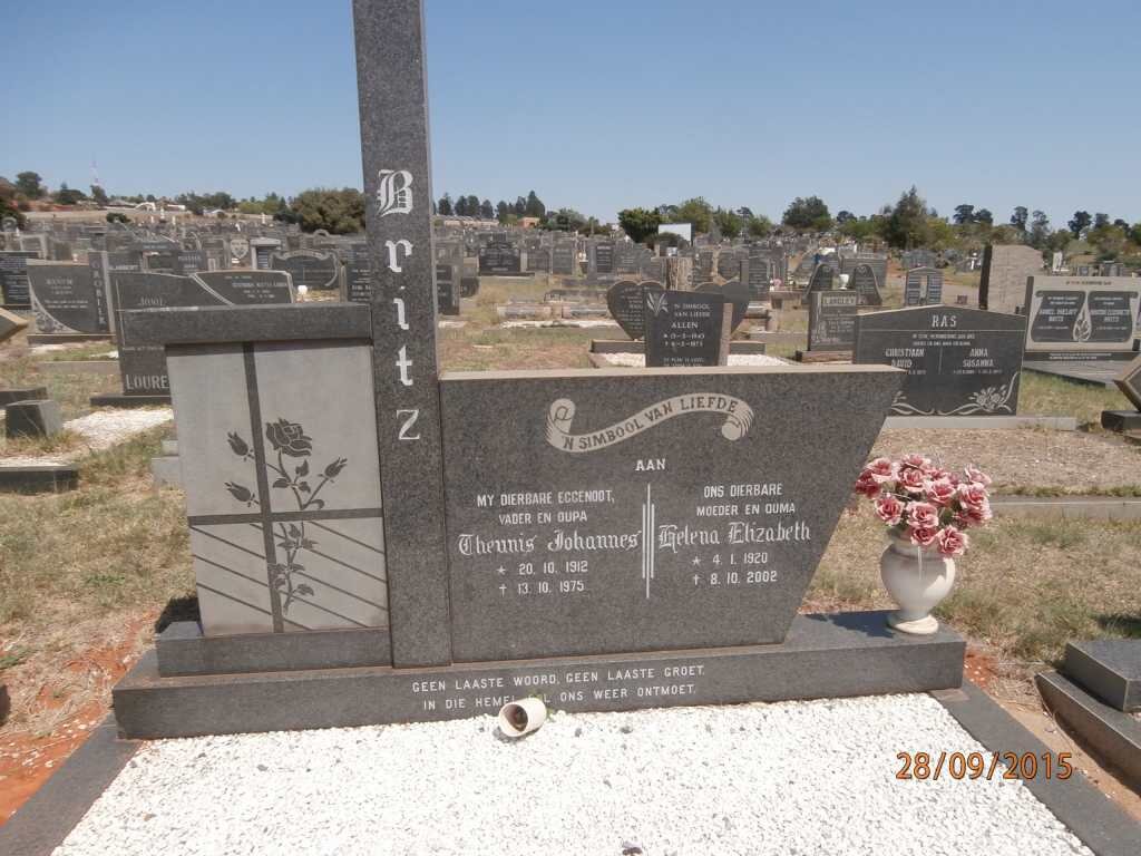 BRITZ Theunis Johannes 1912-1975 &amp; Helena Elizabeth 1920-2002