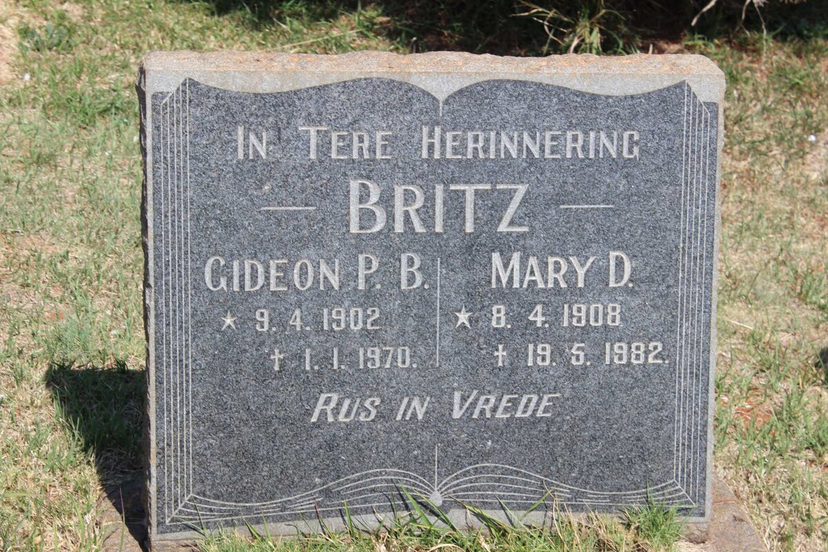 BRITZ Gideon P.B. 1902-1970 &amp; Mary D. 1908-1982