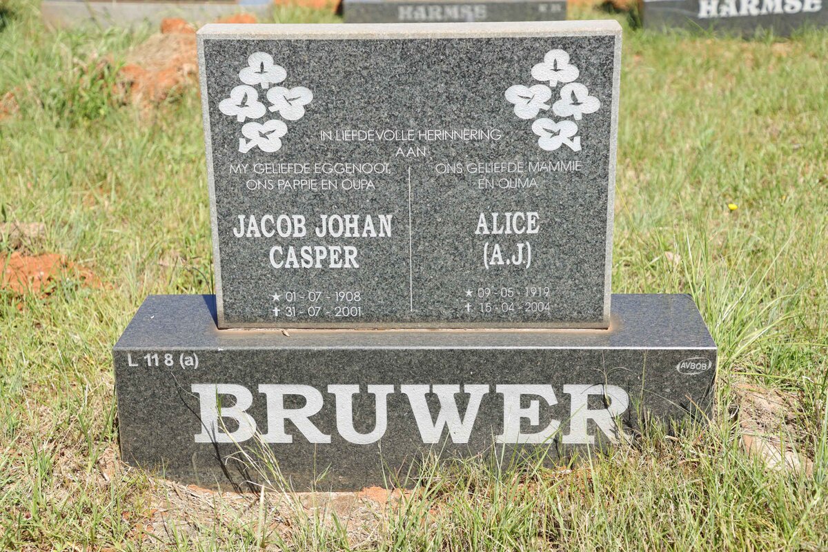 BRUWER Jacob Johan Casper 1908-2001 &amp; A.J. 1919-2004