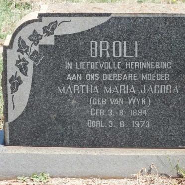 BROLI Martha Maria Jacoba nee VAN WYK 1894-1973