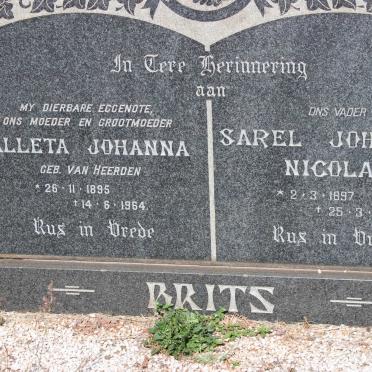 BRITS Sarel Johannes Nicolas 1897-1971 &amp; Alleta Johanna VAN HEERDEN 1895-1964