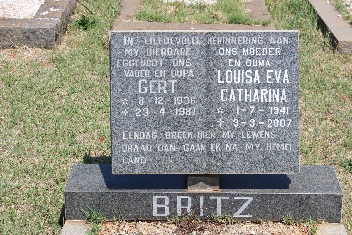 BRITZ Gert 1936-1987 &amp; Louisa Eva Catharina 1941-2007