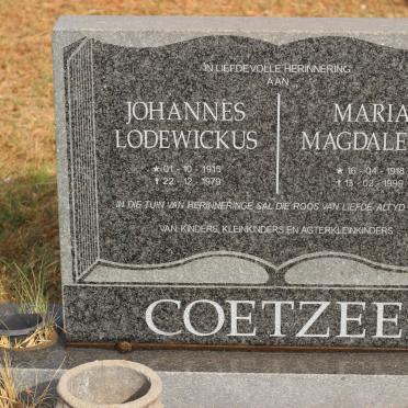 COETZEE Johannes Lodewickus 1915-1979 &amp; Maria Magdalena 1918-1999