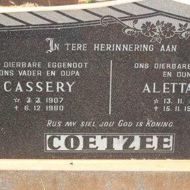 COETZEE Cassery 1907-1980 &amp; Aletta S. 1901-1986