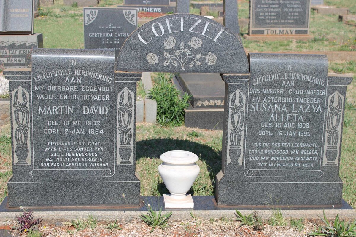 COETZEE Martin David 1903-1964 &amp; Susana Lazya Alleta 1908-1995