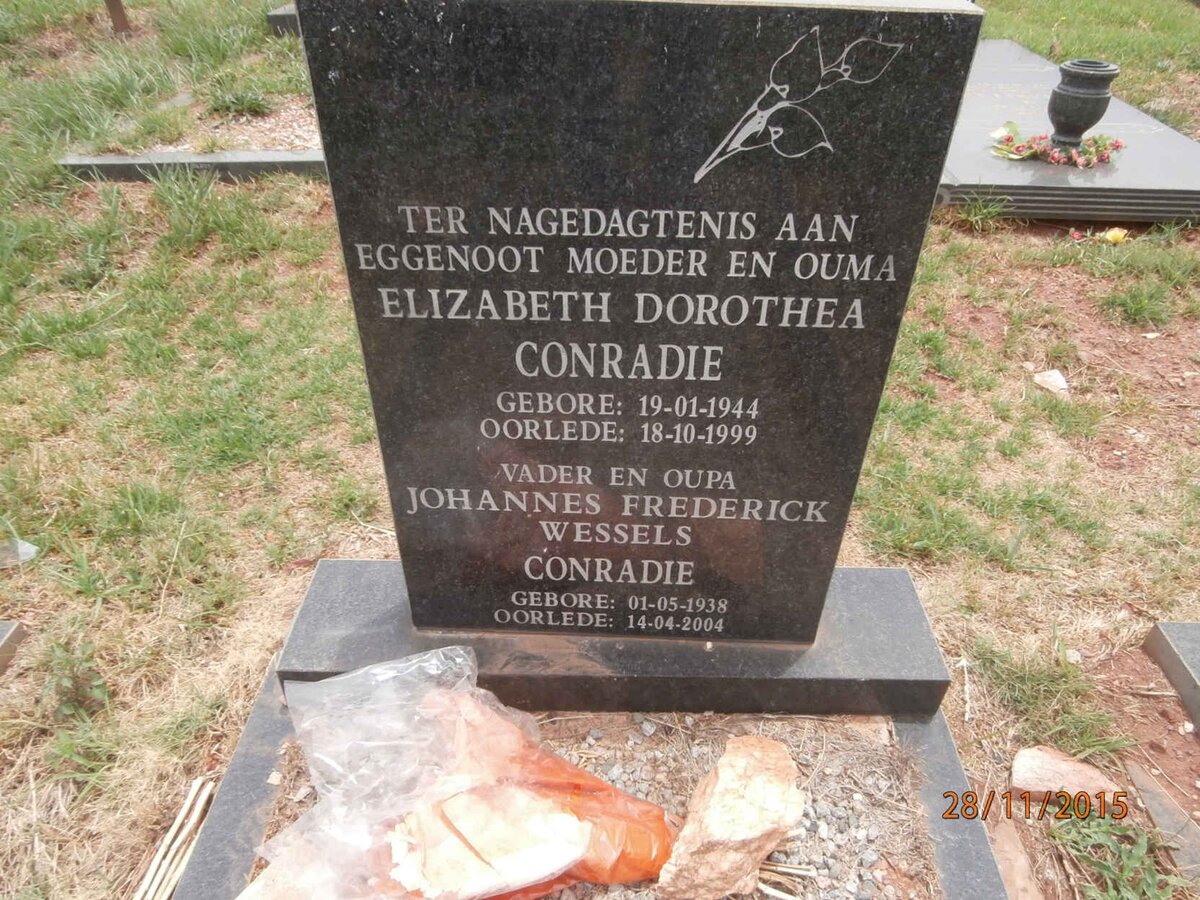 CONRADIE Johannes Frederick Wessels 1938-2004 &amp; Elizabeth Dorothea 1944-1999