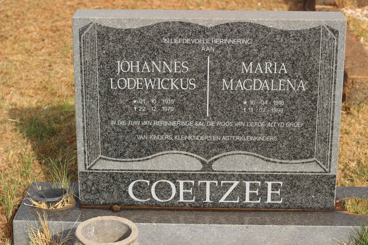 COETZEE Johannes Lodewickus 1915-1979 &amp; Maria Magdalena 1918-1999