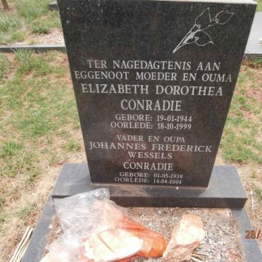 CONRADIE Johannes Frederick Wessels 1938-2004 &amp; Elizabeth Dorothea 1944-1999