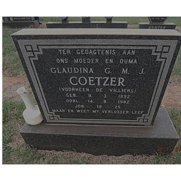 COETZER Glaudina G.M.J. voorheen DE VILLIERS 1892-1982