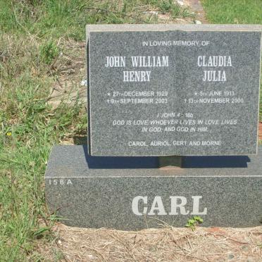 CARL John William Henry 1929-2003 &amp; Claudia Julia 1913-2000