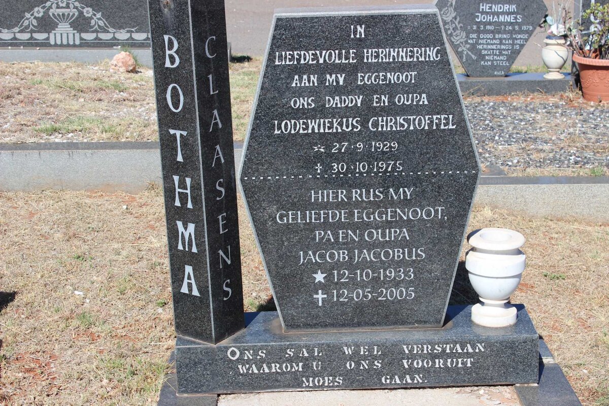 CLAASENS Jacob Jacobus 1933-2005 :: BOTHMA Lodewiekus Christoffel 1929-1975