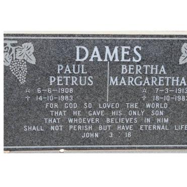 DAMES Paul Petrus 1908-1983 &amp; Bertha Margaretha 1913-1983
