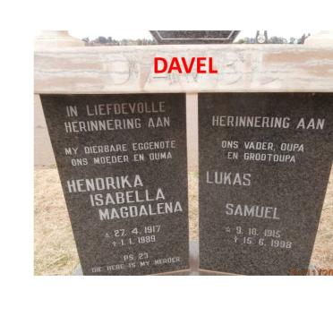 DAVEL Lukas Samuel 1915-1998 &amp; Hendrika Isabella Magdalena 1917-1989
