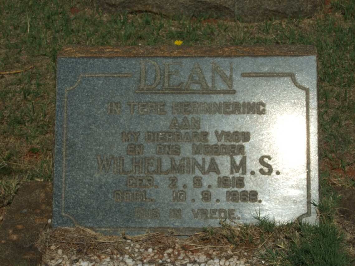 DEAN Wilhelmina M.S. 1915-1966