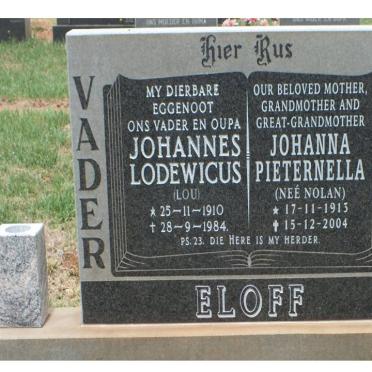 ELOFF Johannes Lodewicus 1910-1984 &amp; Johanna Pieternella NOLAN 1913-2004