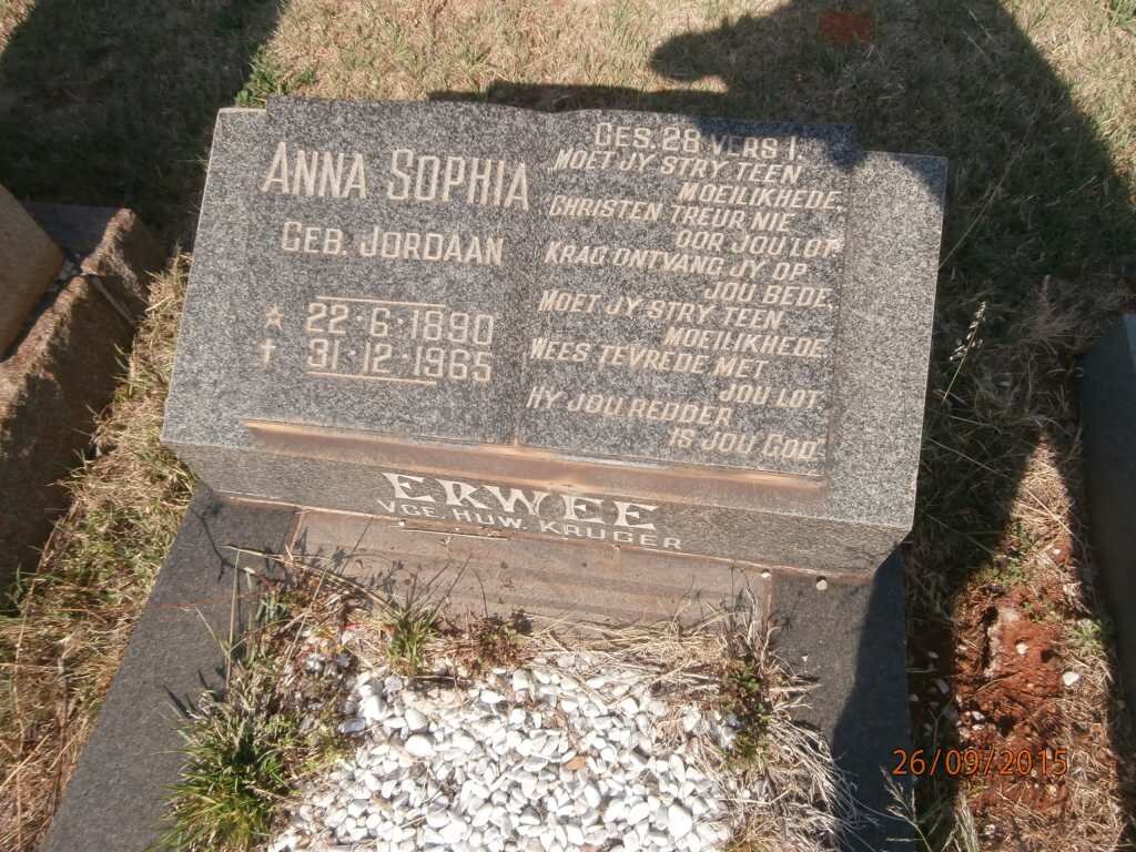 ERWEE Anna Sophia voorheen KRUGER nee JORDAAN 1890-1965