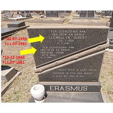 ERASMUS Llewellyn Ockert 1956-1981 :: ERASMUS Trevor John 1966-1981