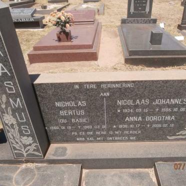 ERASMUS Nicolaas Johannes 1934-1985 &amp; Anna Dorothia 1936-2009 :: ERASMUS Nicholas Bertus 1960-1980