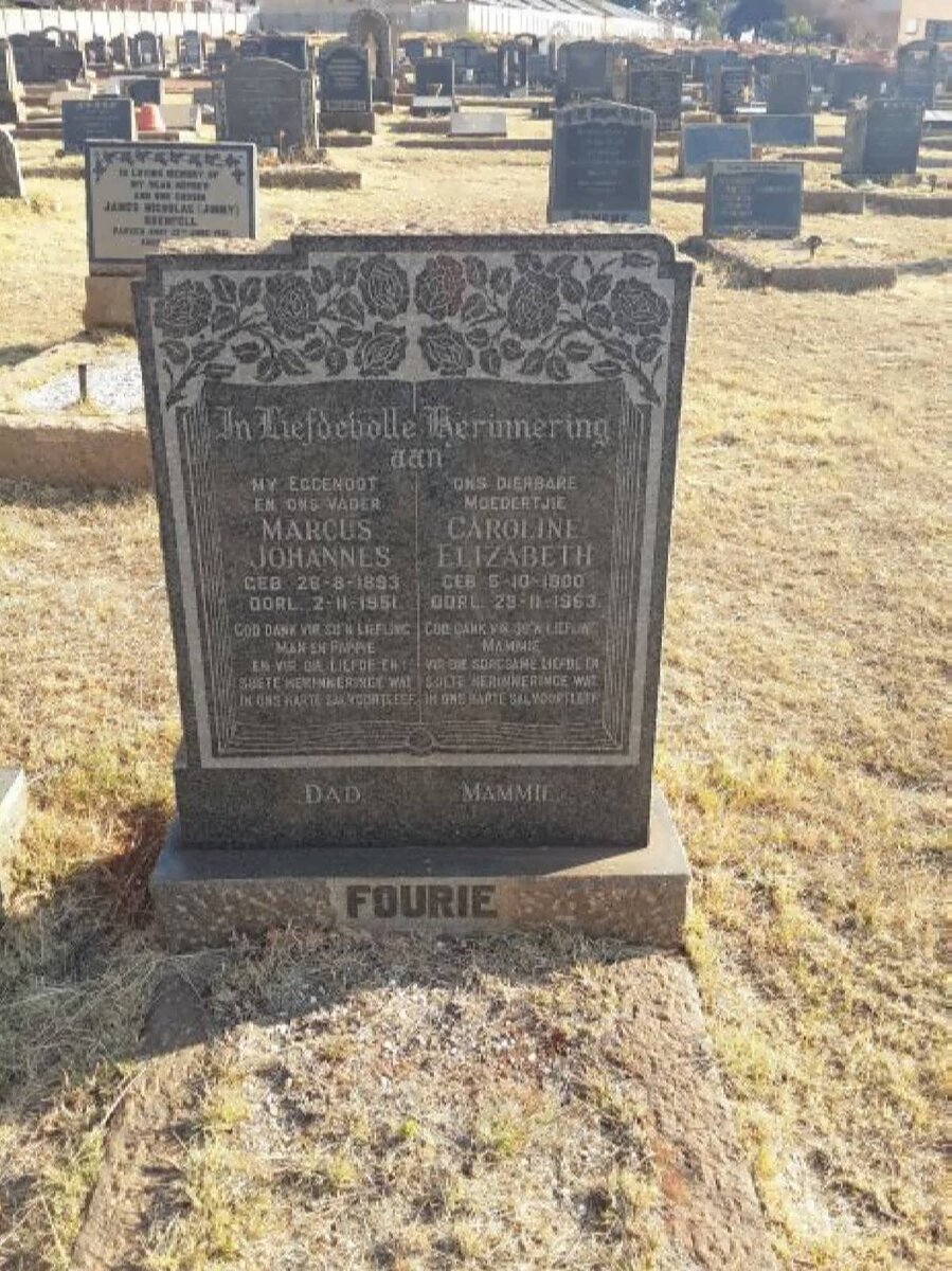 FOURIE Marcus Johannes 1893-1951 &amp; Caroline Elizabeth 1900-1963
