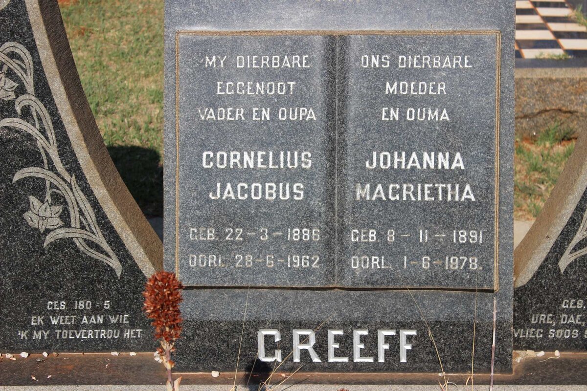 GREEFF Cornelius Jacobus 1886-1962 &amp; Johanna Magrietha 1891-1978