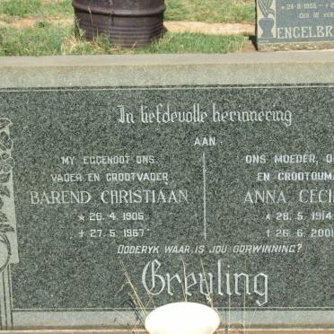 GREYLING Barend Christiaan 1905-1967 &amp; Anna Cecilia 1914-2001