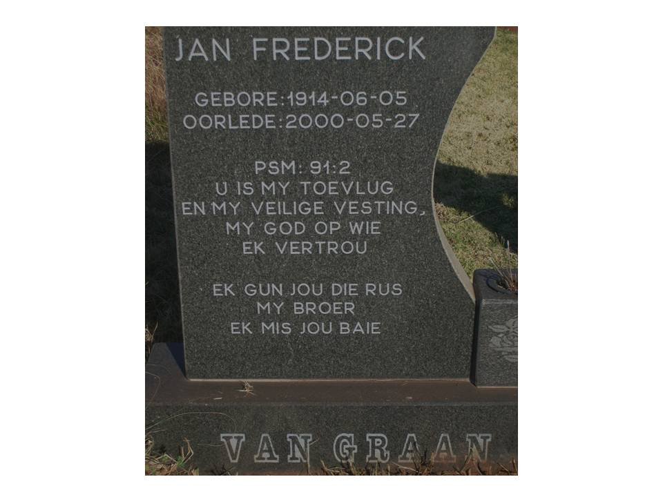 GRAAN Jan Frederick, van 1914-2000