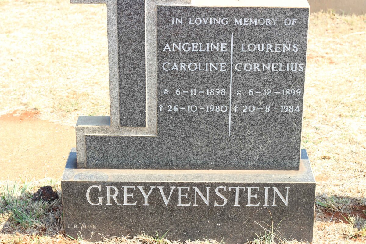 GREYVENSTEIN Lourens Cornelius 1899-1984 &amp; Angeline Caroline 1898-1980