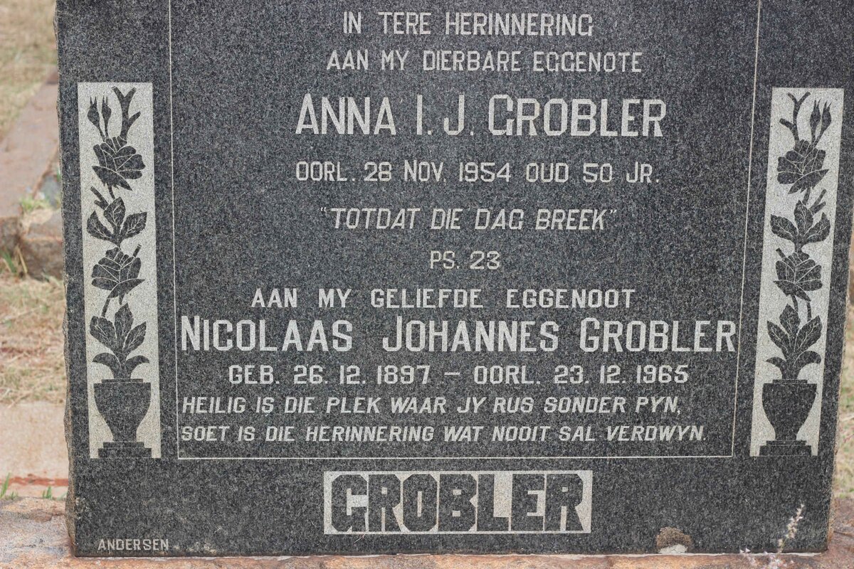 GROBLER Nicolaas Johannes 1897-1965 &amp; Anna I.J. -1954