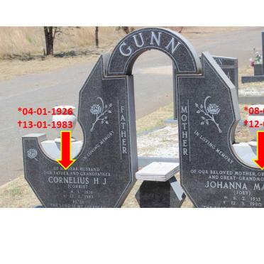 GUNN Cornelius H.J. 1926-1983 &amp; Johanna Maria 1933-1990