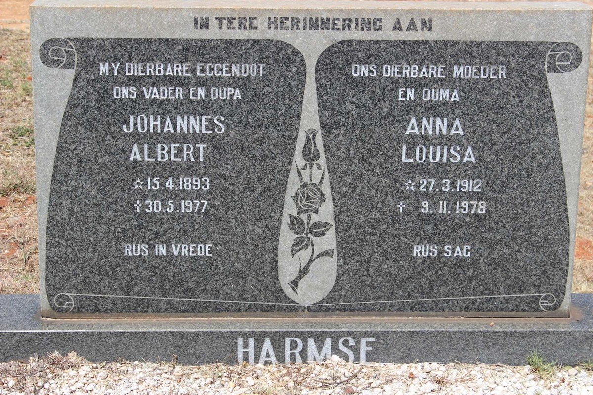 HARMSE Johannes Albert 1893-1977 &amp; Anna Louisa 1912-1978