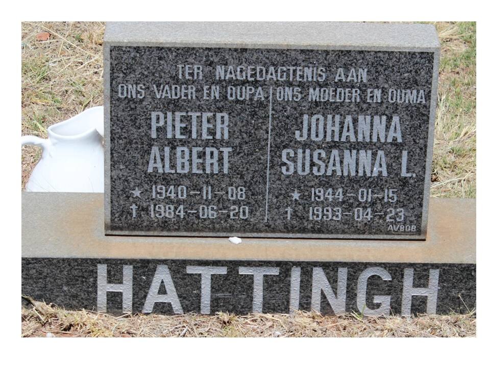 HATTINGH Pieter Albert 1940-1984 &amp; Johanna Susanna L. 1944-1993