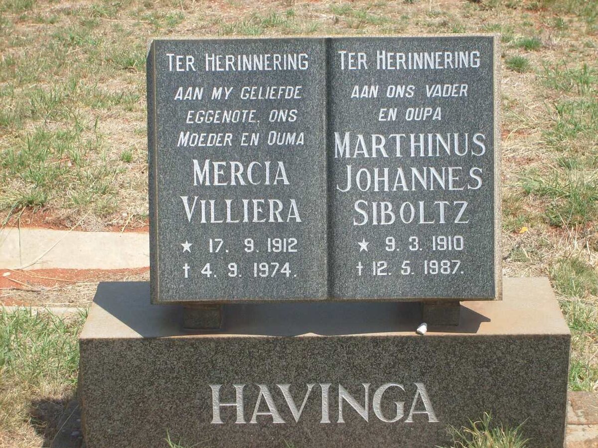 HAVENGA Marthinus Johannes Siboltz 1910-1987 &amp; Mercia Villiera 1912-1974