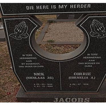 JACOBS Nicolaas J.G. 1930-1999 &amp; Cornelia A. 1918-
