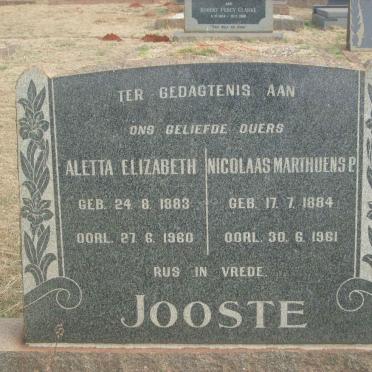 JOOSTE Nicolaas Marthuens P. 1884-1961 &amp; Aletta Elizabeth 1883-1960