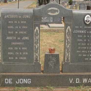 JONG Jacobus, de 1892-1962 &amp; Judith BOSHOFF 1895-1976 :: V.D. WALT Johnnie 1938-1958