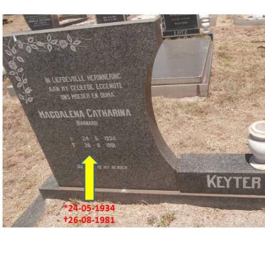 KEYTER Magdalena Catharina nee BARNARD 1934-1981