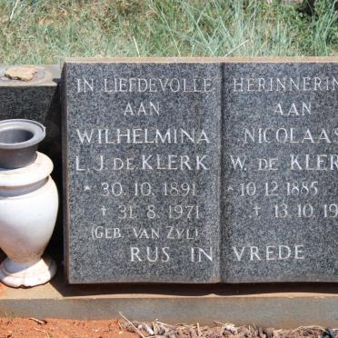 KLERK Nicolaas W., de 1885-1973 &amp; Wilhelmina L.J. VAN ZYL 1891-1971