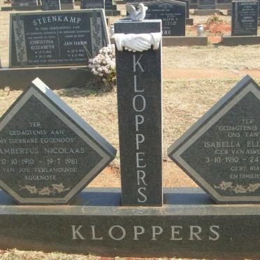 KLOPPERS Lambertus Nicolaas 1910-1981 &amp; Isabella Elizabeth VAN ASWEGEN 1910-1997