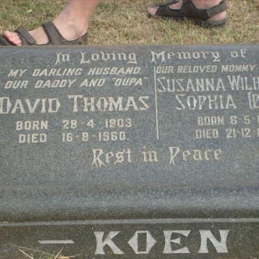 KOEN David Thomas 1903-1960 &amp; Susanna Wilhelmina Sophia 1910-1973