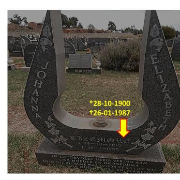 LIZEMORE Johanna Elizabeth 1900-1987