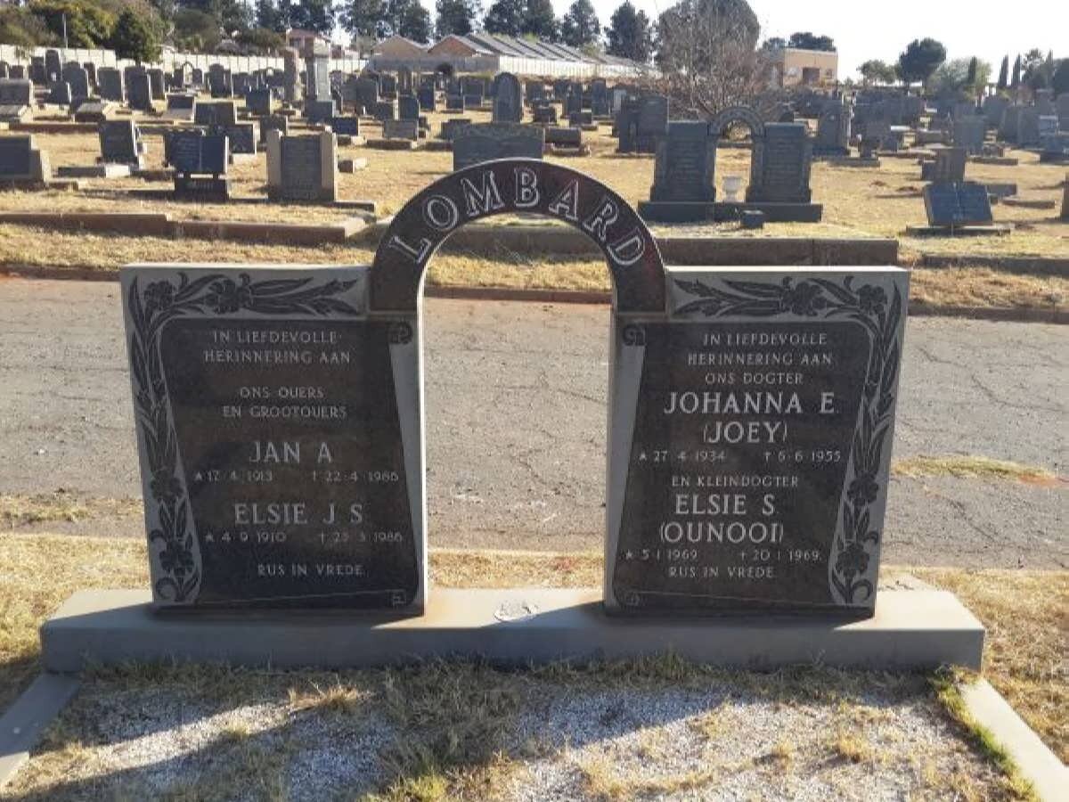 LOMBARD Jan A. 19??-19?? &amp; Elsie J.S. 1910-19?? :: LOMBARD Johanna E. 1934-1955 :: LOMBARD Elsie S. 1969-1969