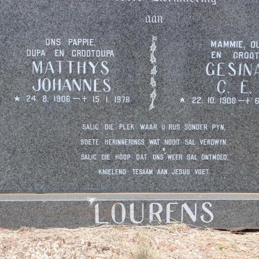 LOURENS Matthys Johannes 1906-1978 &amp; Gesina C.E. 1908-1993