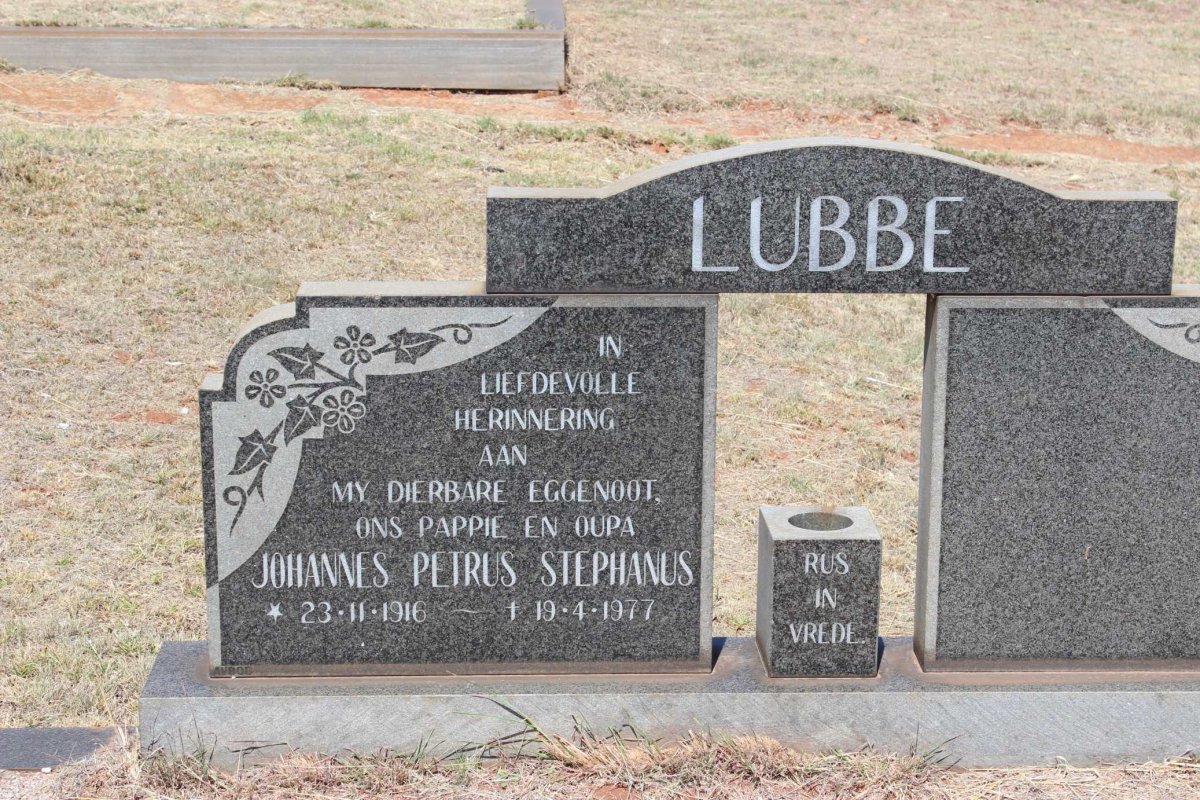 LUBBE Johannes Petrus Stephanus 1916-1977