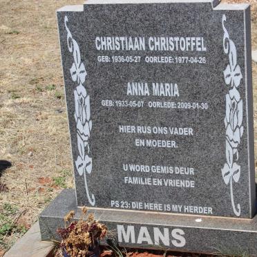 MANS Christiaan Christoffel 1936-1977 &amp; Anna Maria 1933-2009