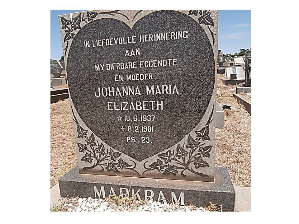 MARKRAM Johanna Maria Elizabeth 1937-1981