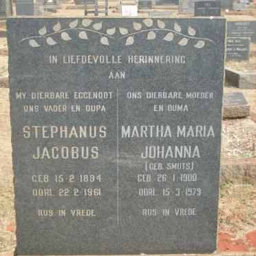 MINNE Stephanus Jacobus 1894-1961 &amp; Martha Maria Johanna nee SMUTS 1900-1979